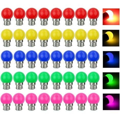 40 PC Ampoule LED Couleur B22 3W équivalente 30W 300LM AC 220V B22 Baïonnette Ampoules Guirlande Couleur LED Ampoules Multicolore pour Maison Bar Fête Décoration d'ambiance - Lot de 40 [Classe