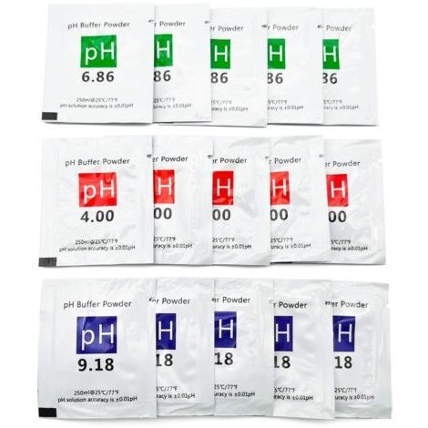Lot de 15 sachets de solution tampon pH 4.00/6.86/9.18 – Précision ±0,01 pH – Pour étalonnage pH-mètre – Résiste à l'humidité