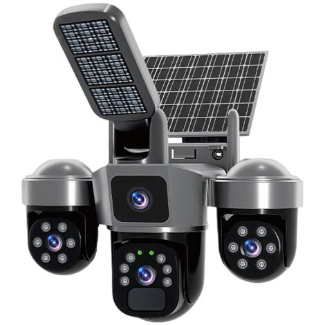 Caméra de Surveillance Solaire 4G Triple Objectif 6MP avec Lampe LED Intégrée - Vision Nocturne Couleur/IR, Détection et Suivi de Mouvement PIR, Audio Bidirectionnel, PTZ, Étanche IP66, V380 Pro, Exté