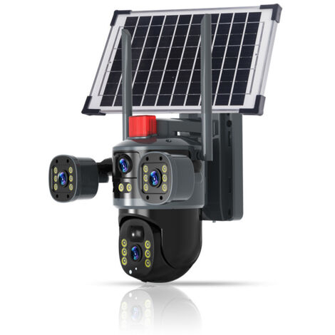 Caméra de Surveillance Solaire 4G Triple Objectifs V380 - PTZ 2.5" 3 Écrans HD, Vision Nocturne Couleur, Alerte Lumineuse & Sonore, Audio Bidirectionnel, IP66 Étanche, Alimentée Solaire pour Extérieur