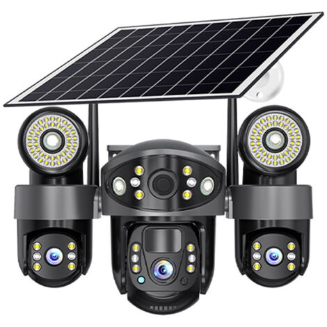 Caméra de Surveillance Solaire WiFi QD7 Triple Objectif 6MP - 3 Vues Simultanées, PTZ 355°, Vision Nocturne Couleur/IR, Détection de Mouvement, Audio Bidirectionnel, Étanche, Énergie Solaire Autonome,