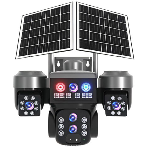 Caméra de Surveillance Solaire 4G Multi-Objectifs Q406i - PTZ 355°/90° Zoom 4X HD 6MP, Vision Nocturne, Suivi Automatique, Audio Bidirectionnel, IP66 Étanche, Batterie 8000mAh, App V380-Pro pour Extér