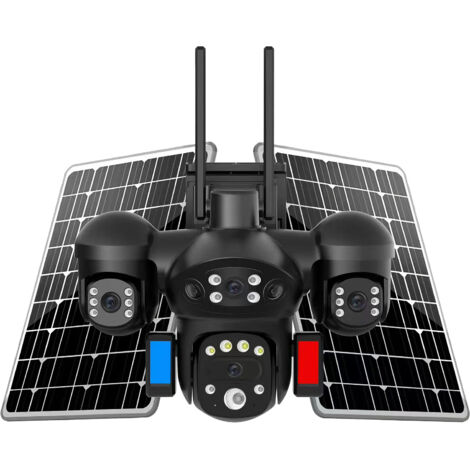 Caméra de Surveillance Solaire 4G 4 Objectifs - 4 Écrans Simultanés, AOV Basse Consommation, IP66 Étanche, Vision Nocturne 30m, Détection Humaine, Audio Bidirectionnel, 128Go Carte SD Incluse
