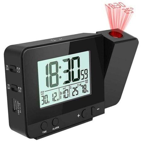 Réveil à projection numérique pour chambre à coucher, grand réveil à projection au plafond avec port USB, batterie de secours, projecteur 180, affichage LED