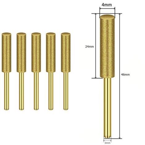 Têtes de meulage, 6 pièces de fraise cylindrique revêtue de diamant doré, affûteur de scie à chaîne, lime à chaîne en pierre, outil d'affûtage de scie (4 mm) (1/5)