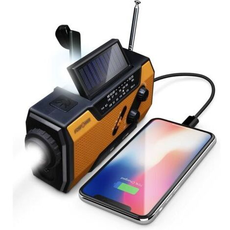 Radio d'urgence météo 2000mAh – Alimentation solaire/manivelle/piles – AM/FM – Lampe LED – Alarme SOS pour randonnée et extérieur (1/5)