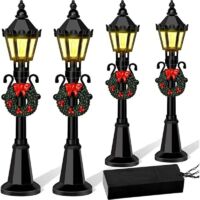 4 Pcs Noël Mini Réverbère Modèles, Dollhouse Streetlight Miniature Village Voie Lanterne Post pour DIY Micro Paysage