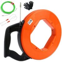 Aiguille Electricien, 50m 4,5mm Tire Fil en Acier Tire Fils Electrique Tire Cable Electrique Tire Fils Electricien Aiguille Baguette Tire Fil Electricien avec 2 Ressorts de Guidage