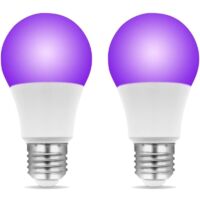 Ampoule Lumière Noire E27 LED 9W, UVA 385-400nm, Lumiere Noire Soiree Fluo, AC 85-265V, Lumière pour Fete Fluorescente Soirées Halloween Party, lot de 2