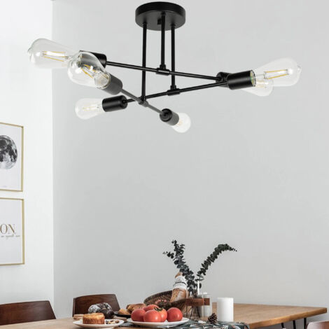 Lumière de plafond Traditionnelle 6 lumières Noir mat E27 (1/5)