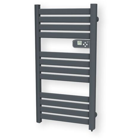 Carrera – Sèche-serviette électrique 500W – Format vertical – Corps en aluminium – Thermostat électronique avec affichage digital – Gris anthracite (1/2)