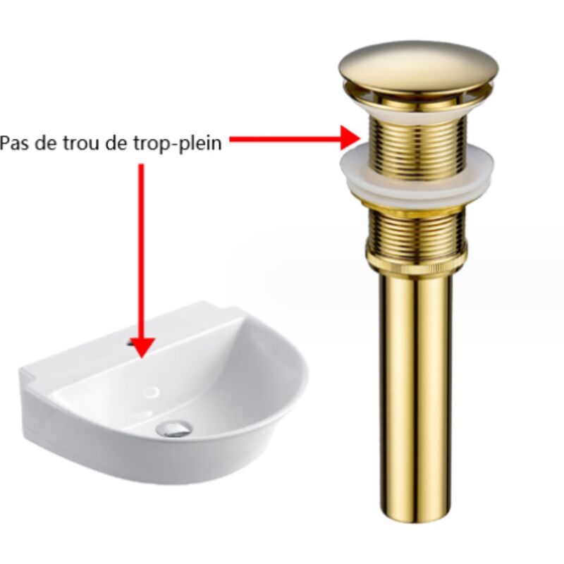 Bonde lavabo avec trop-plein vanne vidange pop up blanc céramique acier