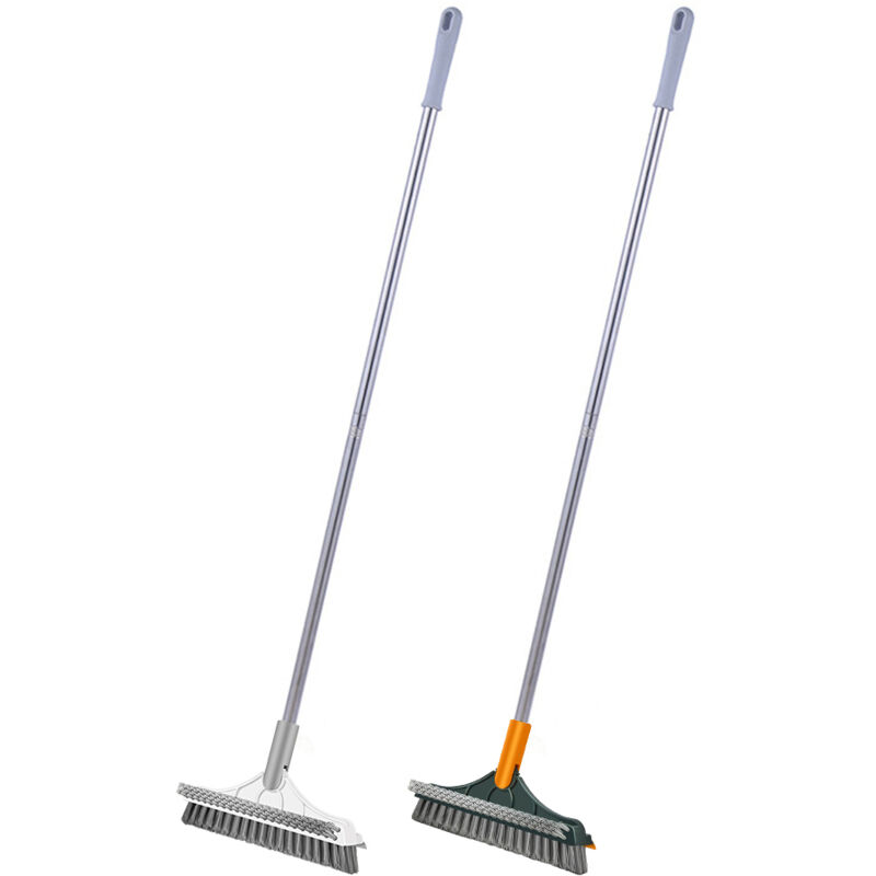 Brosse à Récurer Coudée 3 En 1 Avec Raclette - Manche Télescopique Jusqu'à 2 M, Pour Sols, Carrelage, Béton, Douche