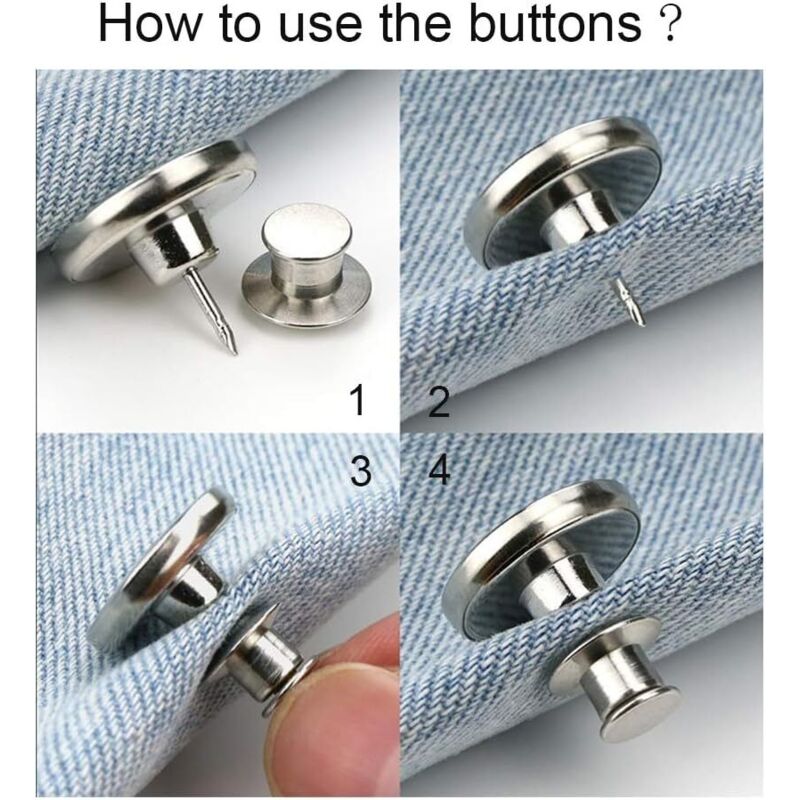 8 Paires D'épingles à Boutons De Jeans Amovibles - Or, Argent, Gris - Ajustement Sans Couture Pour Pantalons, Jupes