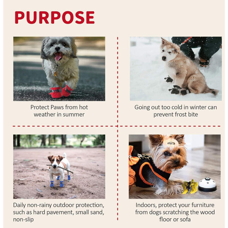 Bottes Antidérapantes Pour Chien - Rouge, Coton Pelucheux - Pour Intérieur Et Extérieur - 3 Tailles