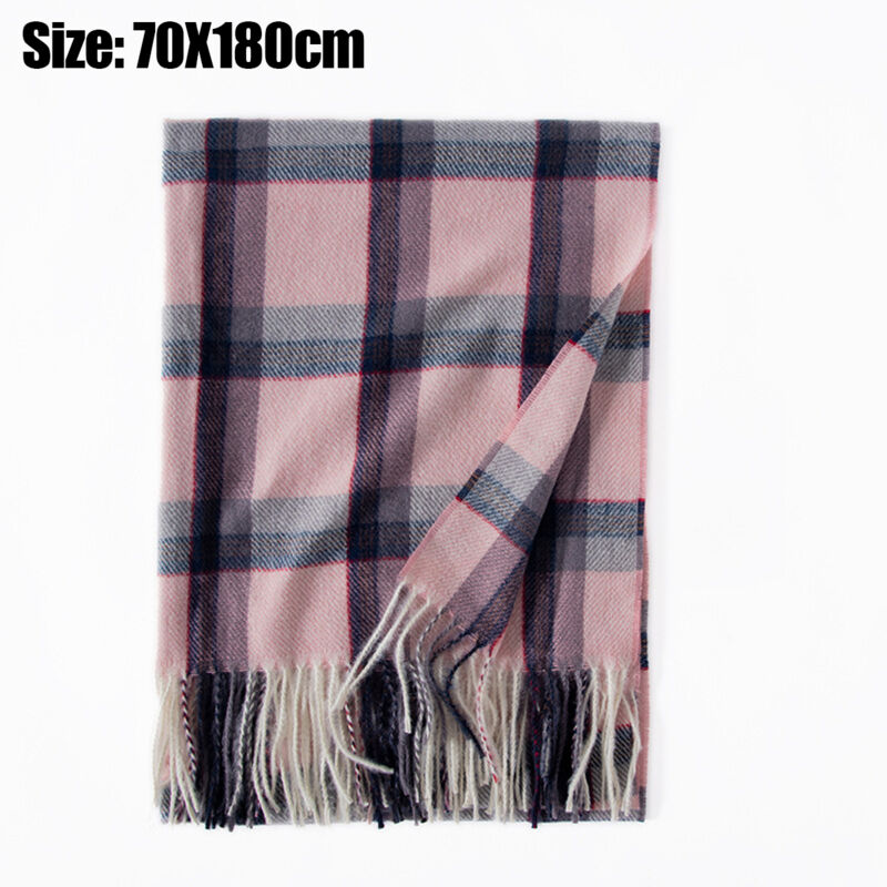 Écharpe Triangle Carreaux Rose Pale Noir Blanc - Châle Doux Acrylique Automne Hiver
