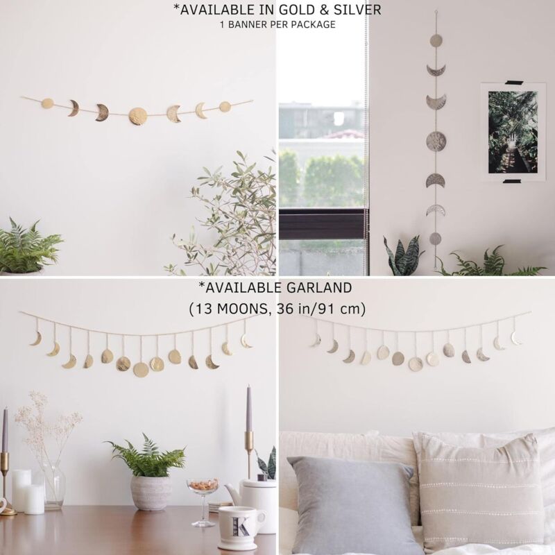 Décoration Murale Phases De Lune En Bois - Lot De 3, Dimensions 17x30 Cm, Style Bohème Pour Salon/chambre
