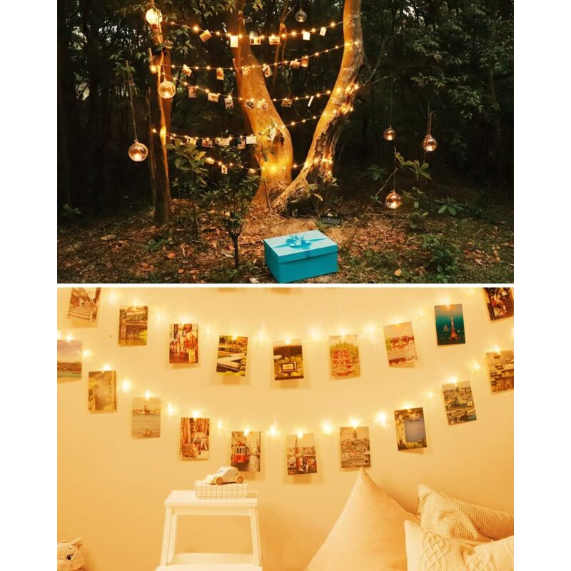 Lot De 12 Guirlandes LED à Piles 2M/20LED - Minuterie 6h/18h, 3 Modes, Étanche, Blanc Chaud - Décoration Intérieur/Extérieur