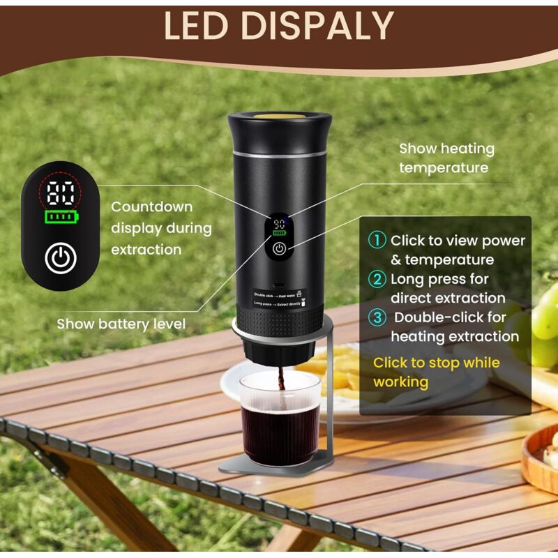 Machine à Expresso Portable Sans Fil - 3 En 1 (Capsules/Poudre) - Camping/Bureau