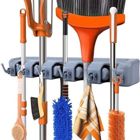 Lot De 2 Supports Muraux Pour Balai – Ventouse Puissante Avec Crochets, Idéal Buanderie, Jardin & Garage (Gris)