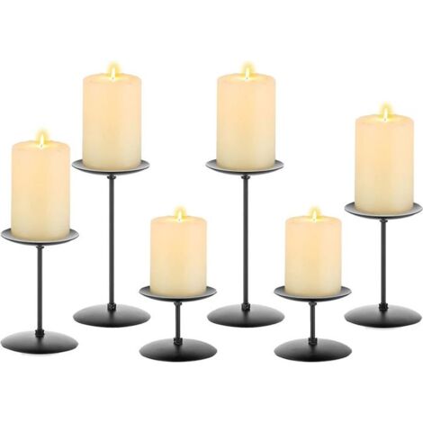 Lot De 6 Bougeoirs Piliers Ronds Métal Noir 9 Cm - Décoration Table Et Mariage