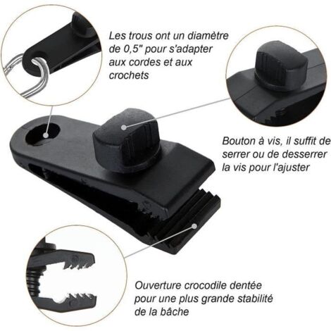 Lot De 45 Pièces Clip Pour Bâche Tente - 15 Pinces Verrouillage + 15 Cordes Élastiques + 15 Mousquetons