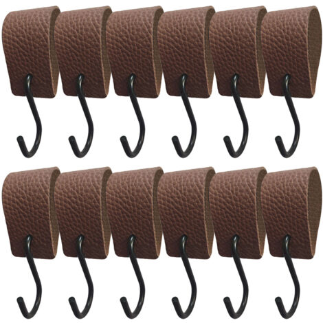 Crochets En S Avec Boucle En Cuir - Lot De 10 - Pour Tringle à Vêtements, Acier Inoxydable Et Cuir PU