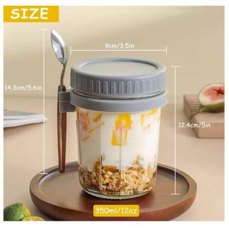 6 Barattoli In Vetro 350 Ml Per Overnight Oats – Con Tappo A Vite E Guarnizione In Silicone, Ermetici, Per Yogurt, Insalate E Conserve
