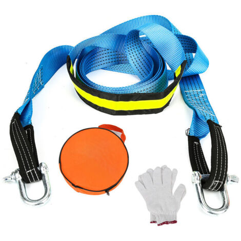 Hengda Corde de Remorquage Voiture. Sangle de Remorquage Auto 5M 8T avec 2 manilles. Gants Antidérapants et Sac Rangement. L'externalisation des Tissus (1/5)