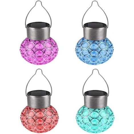 Lot de 4 lampes solaires suspendues d\'extérieur, lanternes solaires étanches avec poignée - Changement de couleur (1/4)