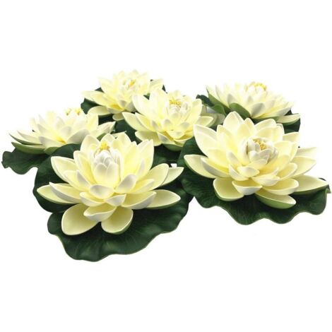 Fleurs de Lotus artificielles flottantes en mousse, avec ornements de nénuphars, blanc ivoire, parfaites pour le patio, l'étang, la piscine, l'aquarium, la maison, le jardin, la fête de mariage, la dé
