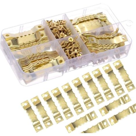 100Pcs Cintre Photo Attache Cadre Accroche Tableau Photo crochet en metal dorée solide et durable-crochet pour cadre/photo/toile/peinture/horloge/diplôme (1/5)