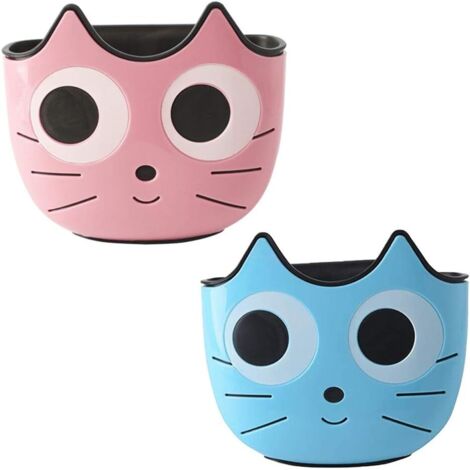 Porte-éponge, Panier d'évier à Suspendre, Suspendus Paniers Égouttoir Rack Panier Suspendu Organisateur D'évier en Plastique Motif Chat de Dessin animé pour Cuisine Salle de Bain (Bleu Rose)