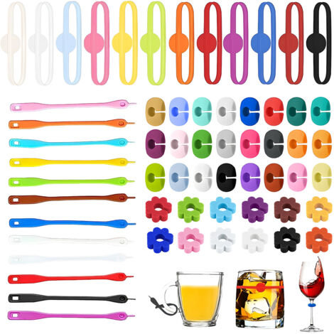 60 pièces marqueurs de verre, marqueur de verre en silicone marqueur de verre verres à boire marqueur de verre à vin coloré marqueur de verre à vin réutilisable marqueur de vin pour verre à vin tasses