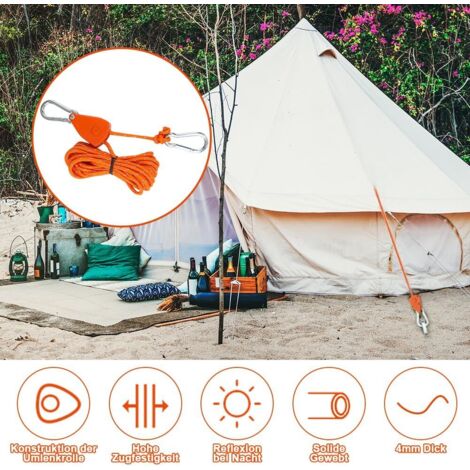 Lot De 8 Haubans Réfléchissants 2 M Avec Tendeur à Cliquet Pour Tente, Bâche Et Camping