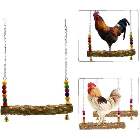 Cage Balançoire pour Poule - ZERONE - Jouet en Bois Naturel pour Poulet