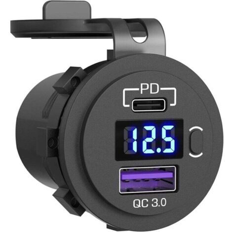 Prise de Chargeur de Voiture, Prise de Voiture, avec Voltmètre à LED et Interrupteur Chargeur de Voiture Rapide pour Voiture, Bateau, Camion (1/5)