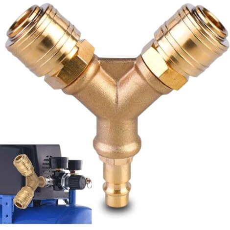 Voies Raccord Air Comprimé, 1/4 Pouce Connecteur d'air Comprimé, Distributeur d’Air Comprimé en Laiton, Distributeur d’Air en Y, en laiton Antirouille, Prêt à l'emploi (1/5)