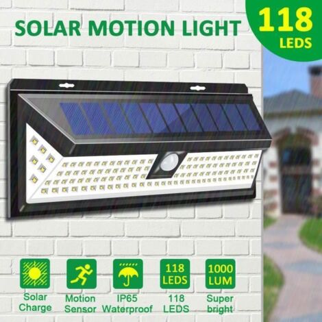 Lampe Solaire Applique Murale - 118 LED avec Détecteur IP65 Étanche pour Jardin Éclairage Extérieure (1/4)
