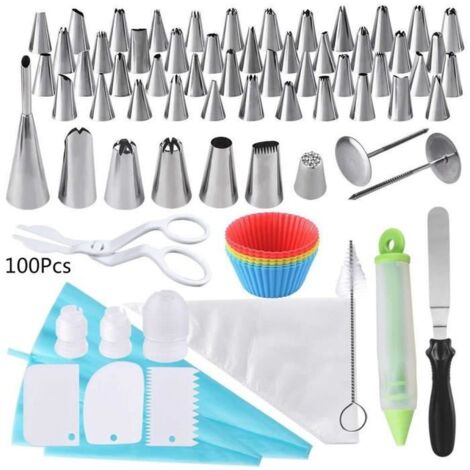 100 Pièces Douilles Poche Douille Patisserie Douille Inox Réutilisable Caissettes Cupcakes En Silicone Pour Décoration (1/4)
