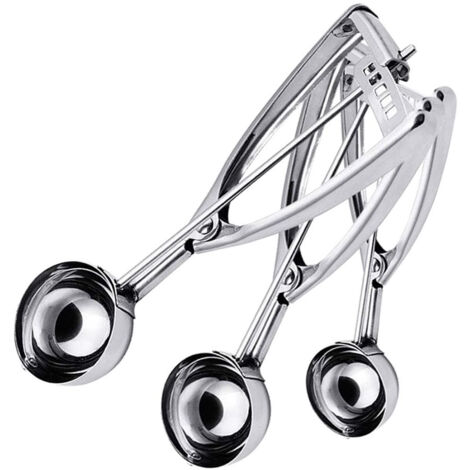 Ensemble de 3 cuillères à biscuits avec gâchette en acier inoxydable Ensemble de cuillères à crème glacée Excellent pour boule de melon, cupcake, muffin, boulette de viande, comprend une grande taille (1/5)