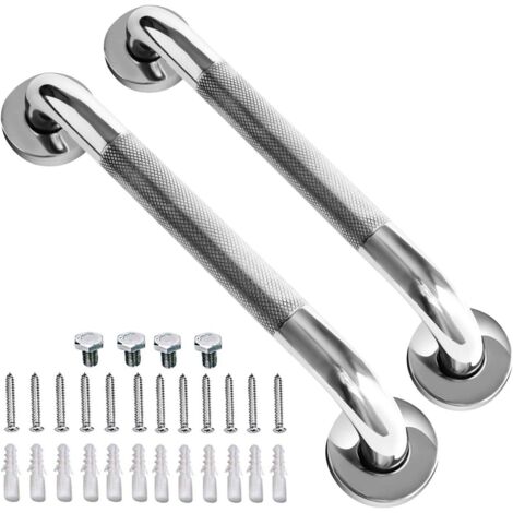 Lot de 2 poignées de barre d'appui de douche antidérapantes de 30,5 cm, barre d'appui de salle de bain en acier inoxydable chromé, barre d'équilibre de salle de bain moletée, support de main courante