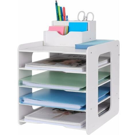 Bac à courrier, Organiseur de Bureau, Support de Rangement pour Documents A4, Plateaux de classement pour la Maison, Le Bureau, l'école (5 Niveaux) (1/5)
