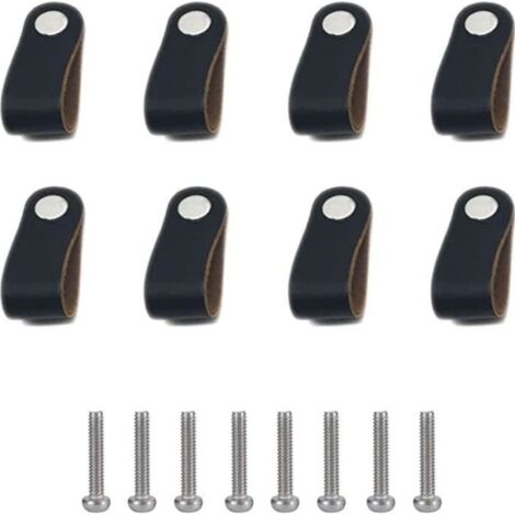 8 Pièces Poignee Cuir Bouton de Meuble Noir Boutons de Portes pour Placards avec des Vis Poignées en Cuir Cuisine Tire Boutons (1/4)