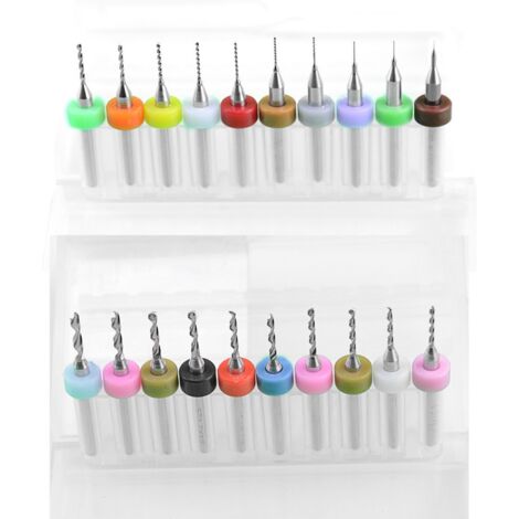 Jeu de forets pour circuits imprimés en acier au carbure de tungstène Micro forets tige 0,10 mm à 1,0 mm et 1,1 mm à 2,0 mm (1 de chaque) (1/5)