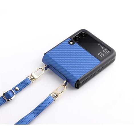 Étui de téléphone compatible Samsung Galaxy Z Flip 3 avec lanière Bleu (1/4)