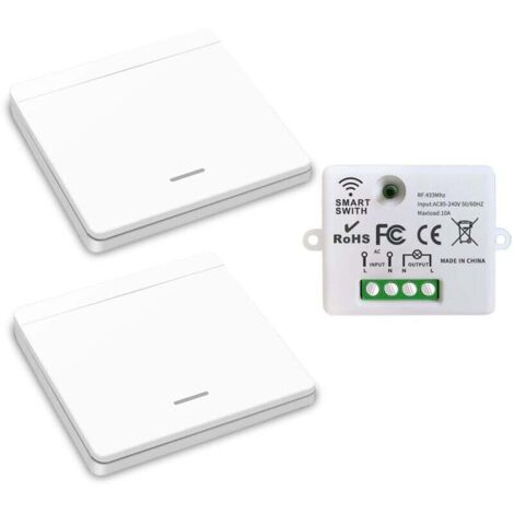 Interrupteur d'éclairage sans fil, interrupteur de sécurité de l'émetteur RF et contrôleur de récepteur 10A, installation facile pour lampe jusqu'à 1500W (1/5)