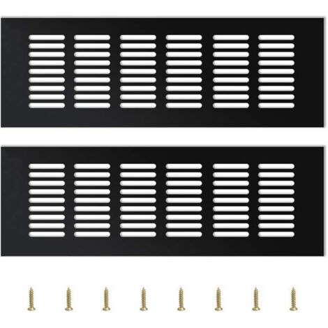 Mezheng – Grille d'aération rectangulaire en aluminium noir – Lot de 2 pièces 25cm x 8cm x 1,5cm – Installation rapide avec vis incluses