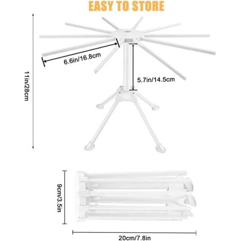 Sechoir Pates Fraîches Pliables Schoir Pâte Fraiche 10 Barres Portable, Facile Ranger, Rapide Installer (Blanc