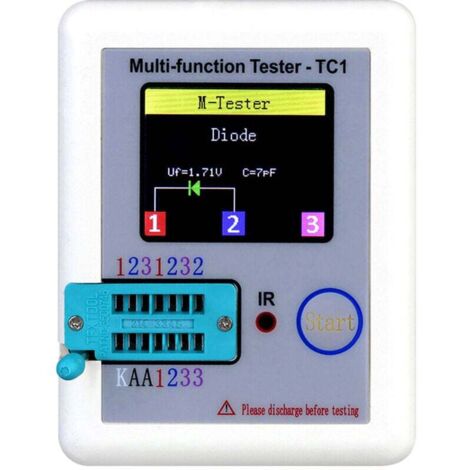 Testeur de transistor à écran couleur TC1 NPN / PNP transistor à effet de champ transistor diode résistance inductance condensateur thyristor batterie testeur d'étalonnage automatique, blanc (1/5)